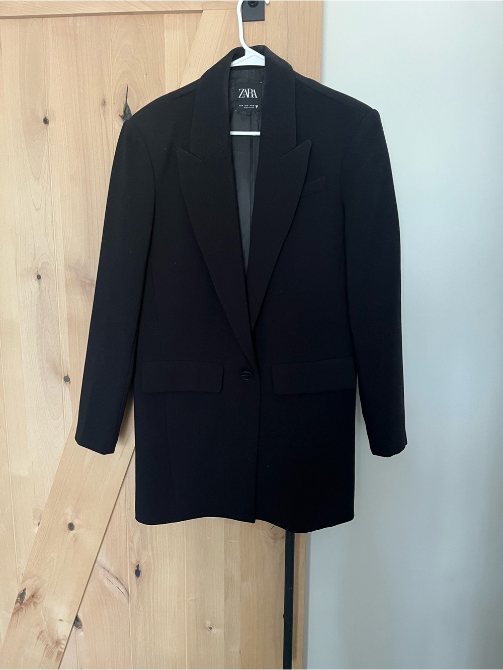 Zara Black Single-Button Long Blazer